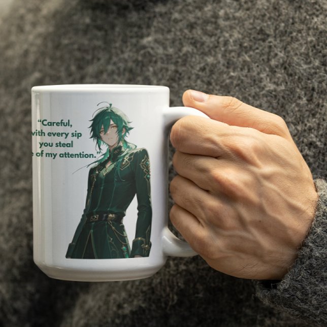 Grönt Hair Royal Anime Guy Kaffemugg (Skapare uppladdad)
