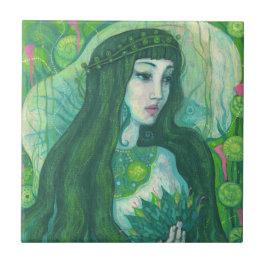 Grönt Hair-Sjöjungfru Undervatten Fantasy Surreal  Kakelplatta
