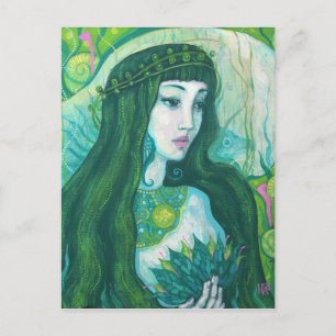 Grönt Hair-Sjöjungfru Undervatten Fantasy Surreal Vykort