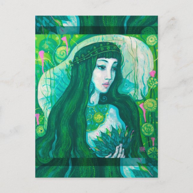 Grönt Hair-Sjöjungfru Undervatten Fantasy Surreal  Vykort (Framsida)