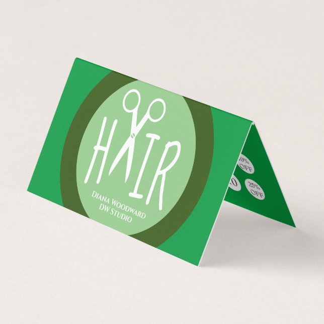 Grönt Hairdressers-mappade Business Loyalty Card Visitkort (Framsida)