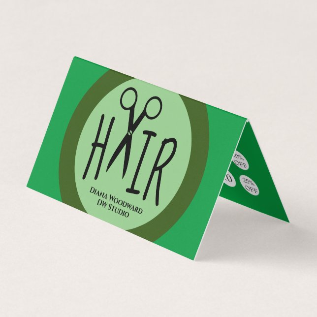 Grönt Hairdressers-mappade Business Loyalty Card Visitkort (Framsida)