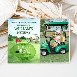 Grönt Hål-In-One Golf 1:a födelsedagspressfoto med Inbjudningar