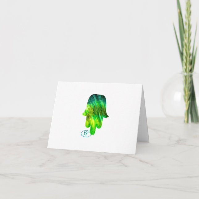 Grönt Hamsa Art Card Tack Kort (Framsida)