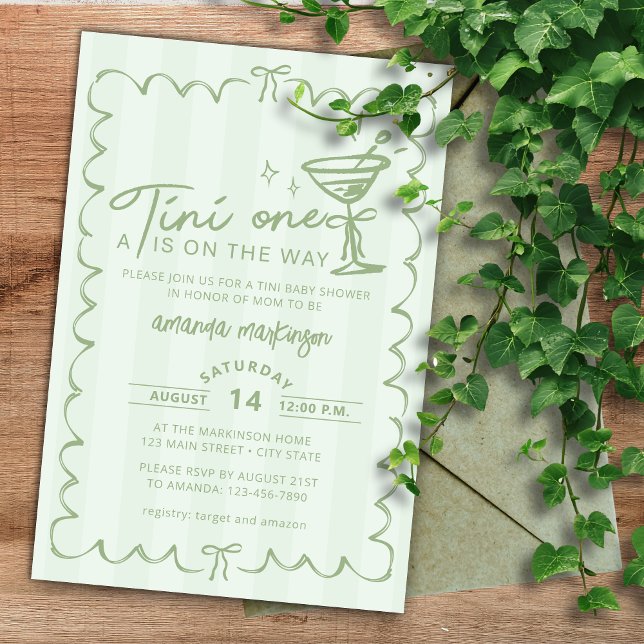 Grönt Hand plockade A Tini One Baby Shower Inbjudningar (Skapare uppladdad)