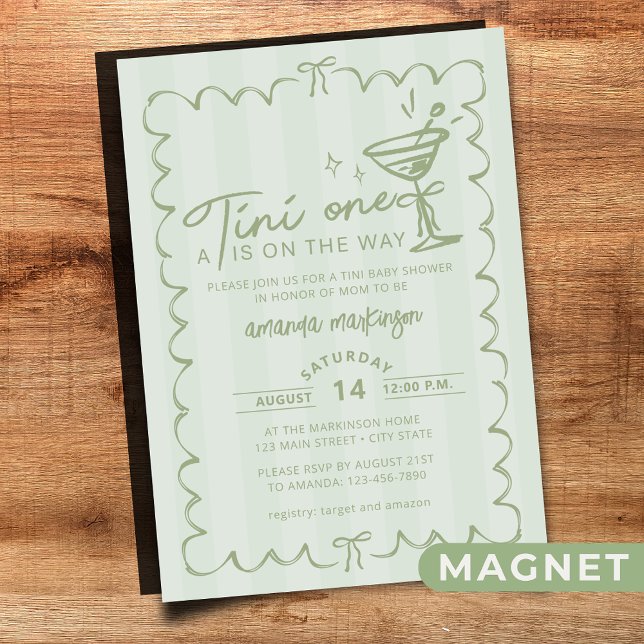 Grönt Hand plockade A Tini One Baby Shower Magnetisk Inbjudningskort (Skapare uppladdad)