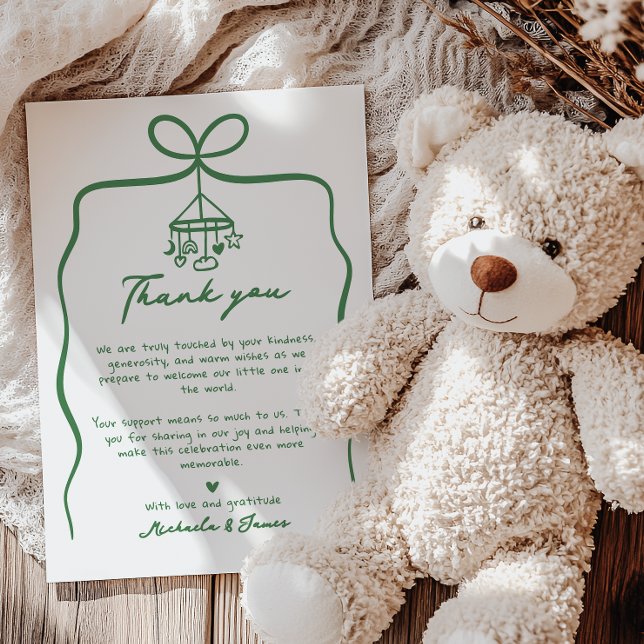 Grönt Hand plockade Doodle Bow Whimsical Baby Show Tack Kort (Skapare uppladdad)