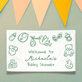 Grönt Hand plockade Doodle Whimsical Baby Shower