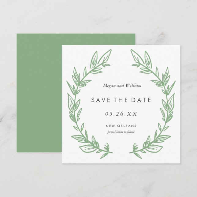 Grönt Hand plockade krans Spara datumkortet Datumet (Fram/baksida)