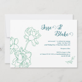 Grönt Hand plockade Peony Flowers Bröllop Inbjudningar