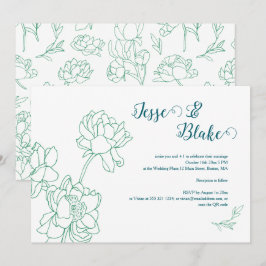 Grönt Hand plockade Peony Flowers Bröllop Inbjudningar