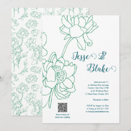 Grönt Hand plockade Peony Flowers Bröllop Inbjudningar