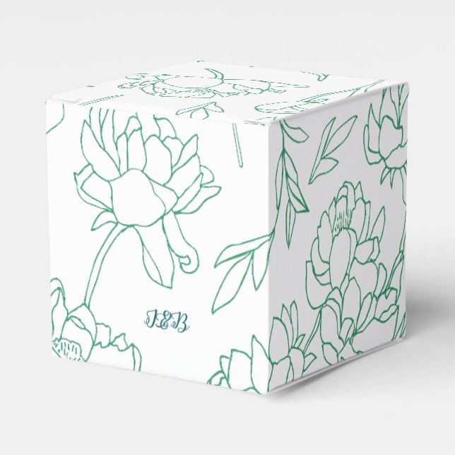 Grönt Hand plockade Peony Flowers Bröllop Presentaskar (Framsidan Sidan)