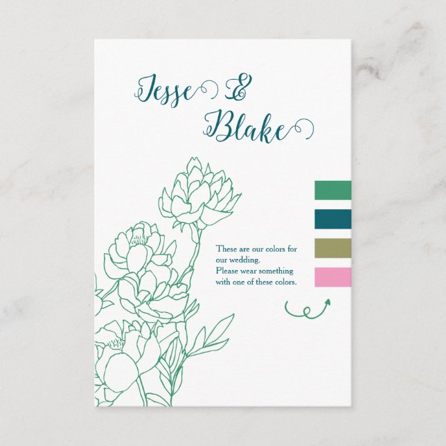 Grönt Hand plockade Peony Flowers Bröllop Tilläggskort (Framsida)