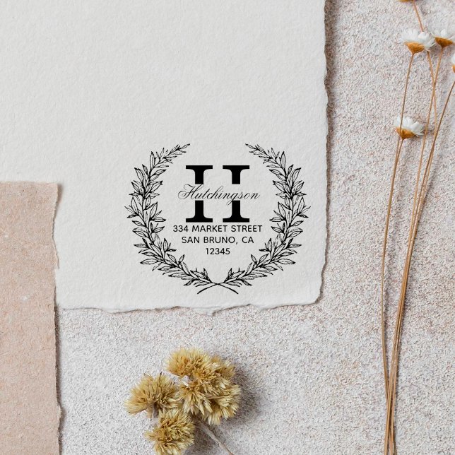 Grönt Handdragen Blommigt Utandning | RETURADRESS Självfärgande Stämpel (Skapare uppladdad)