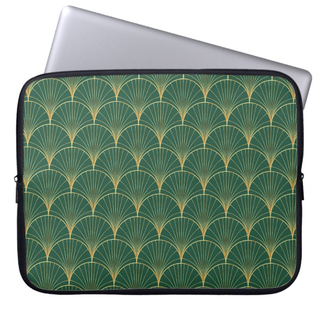 Grönt Handflatan Löv Art Deco Laptop Fodral (Framsidan)