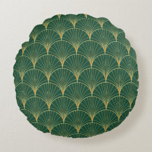 Grönt Handflatan Löv Art Deco Rund Kudde
