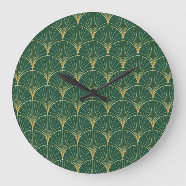 Grönt Handflatan Löv Art Deco Stor Klocka (Framsida)