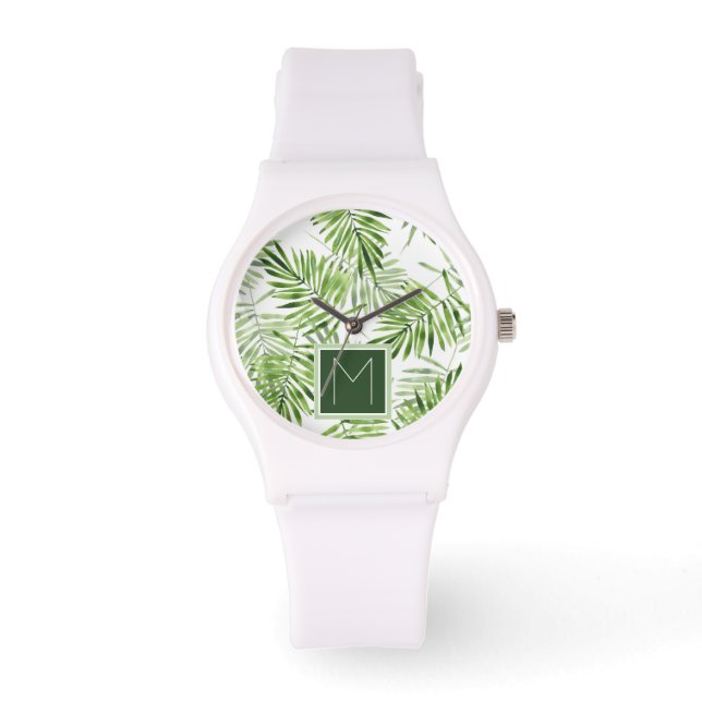 Grönt Handflatan Löv | Monogram Armbandsur (Framsida)