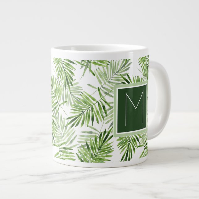 Grönt Handflatan Löv| Monogram Jumbo Mugg (Framsida höger)