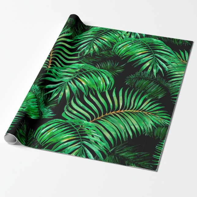 Grönt handflatan löv mönster presentpapper (Utrullad)