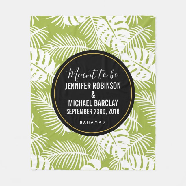 Grönt Handflatan Löv Rainforest Mönster Bröllop Fleecefilt (Framsidan)