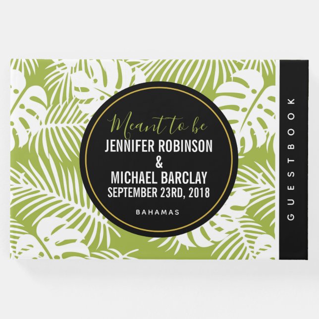 Grönt Handflatan Löv Rainforest Mönster Bröllop Gästböcker (Framsida)