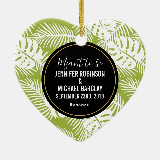 Grönt Handflatan Löv Rainforest Mönster Bröllop Julgransprydnad Keramik (Framsidan)