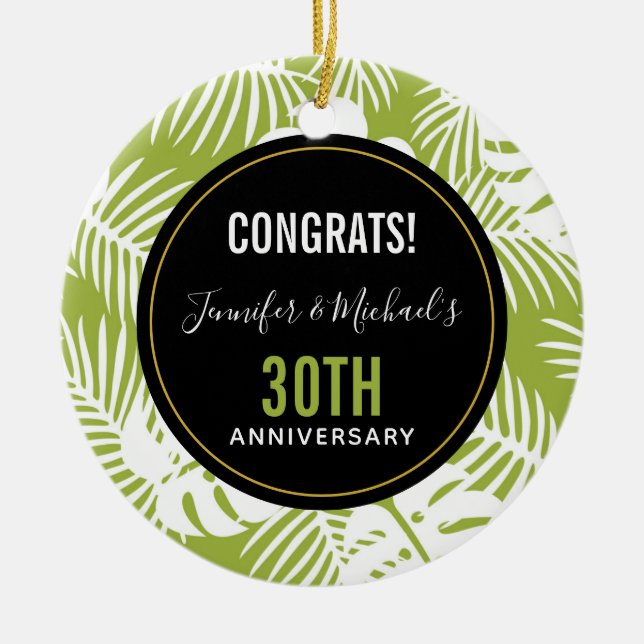 Grönt Handflatan Löv Rainforest Mönster Julgransprydnad Keramik (Framsidan)