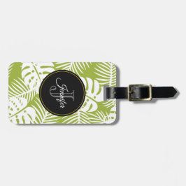 Grönt Handflatan Löv Rainforest Mönster Monogram Bagagebricka