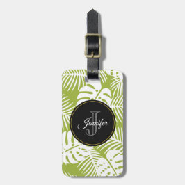 Grönt Handflatan Löv Rainforest Mönster Monogram Bagagebricka