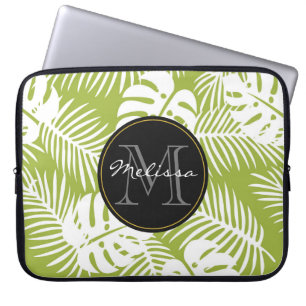 Grönt Handflatan Löv Rainforest Mönster Monogram Laptop Fodral