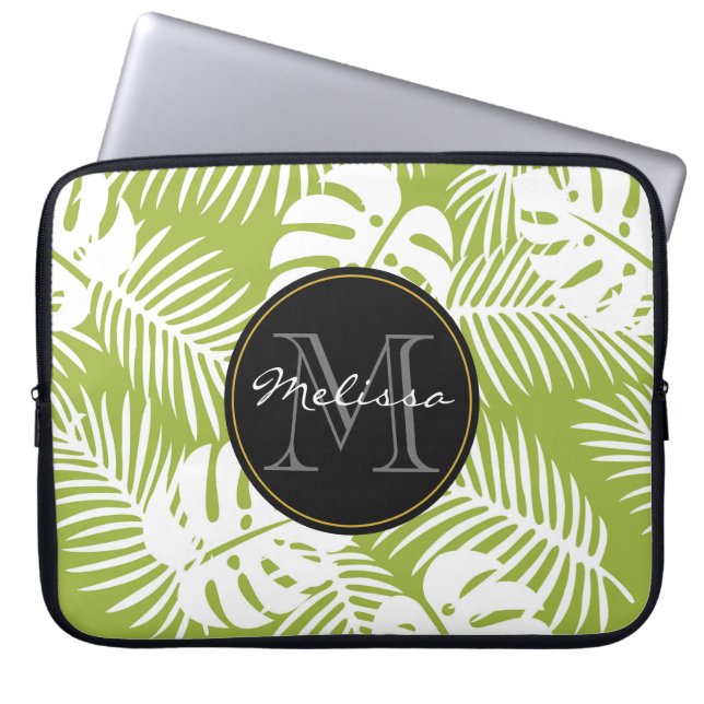 Grönt Handflatan Löv Rainforest Mönster Monogram Laptop Fodral (Framsidan)