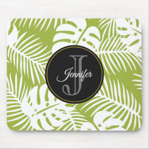 Grönt Handflatan Löv Rainforest Mönster Monogram Musmatta