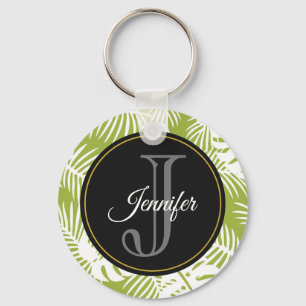 Grönt Handflatan Löv Rainforest Mönster Monogram Nyckelring