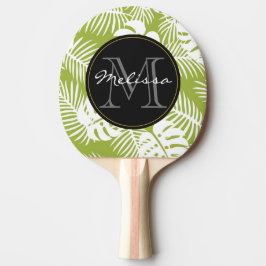Grönt Handflatan Löv Rainforest Mönster Monogram Pingisracket