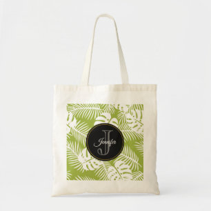 Grönt Handflatan Löv Rainforest Mönster Monogram Tygkasse