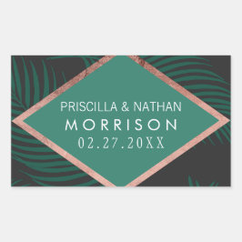 Grönt Handflatan Träd Löv Svarta Ro Guld Bröllop v Rektangulärt Klistermärke