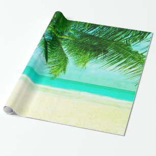 Grönt Handflatan Träd om Beach Blue Sea & Himmel Presentpapper