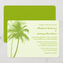 Grönt Handflatan Träd Tropical Beach Wedding Inbjudningar
