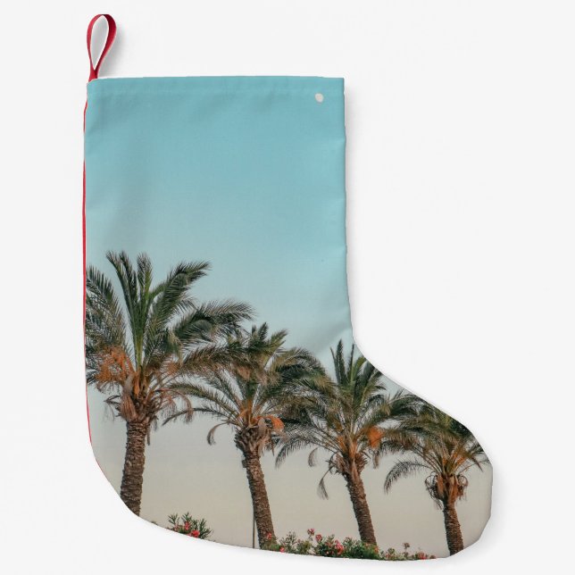 GRÖNT HANDFLATAN TRÄD under BLÅ HIMMEL Liten Julstrumpa (Framsidan)