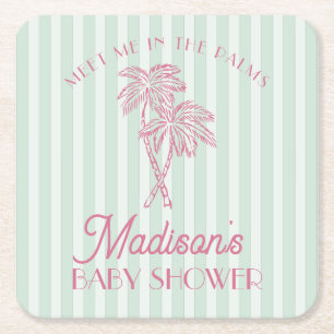 Grönt Handflatan Vår Pastel Beach Baby Shower Underlägg Papper Kvadrat