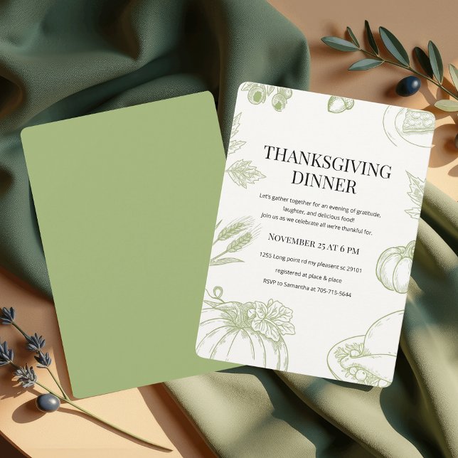 Grönt Handritat Thanksgiving-middag Inbjudningar (Skapare uppladdad)