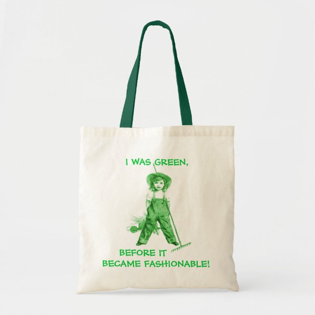 GRÖNT HÄNGER LÖS ~-GRÖNT, FÖR DEN BLEV TRENDIG TYGKASSE (Framsidan)