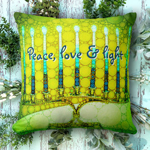 Grönt Hanukkah Menorah Peace Kärlek Light Script Kudde