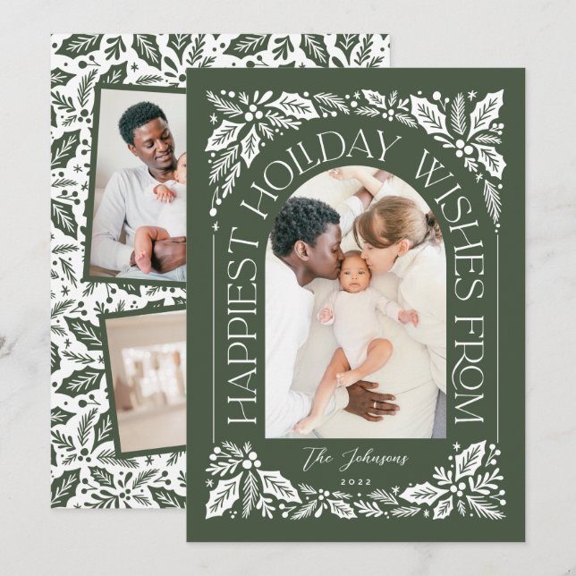 Grönt Happiest Önskemål Arch Berry 3 Photo Collage Julkort (Fram/baksida)