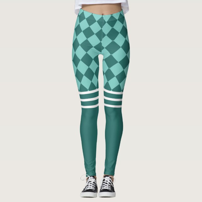 Grönt Harlequin och Triple White Rand Leggings (Framsida)