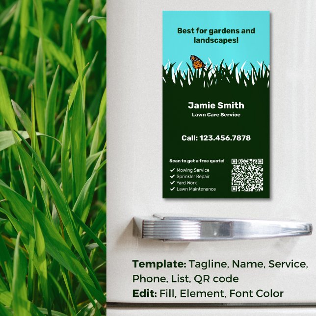 🌿 Grönt Harmony: Professionell Gräsmatta Care Ser Magnetiska Visitkort (Green Harmony: Professional Lawn Care Service Business Card Magnet)