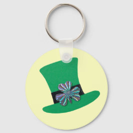 Grönt hat och silver klöver för St. Patrick's day Nyckelring