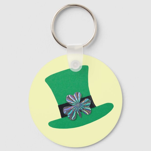 Grönt hat och silver klöver för St. Patrick's day Nyckelring (Framsida)
